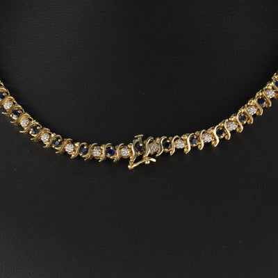 14K Yellow Gold Diamond And Sapphire Necklace