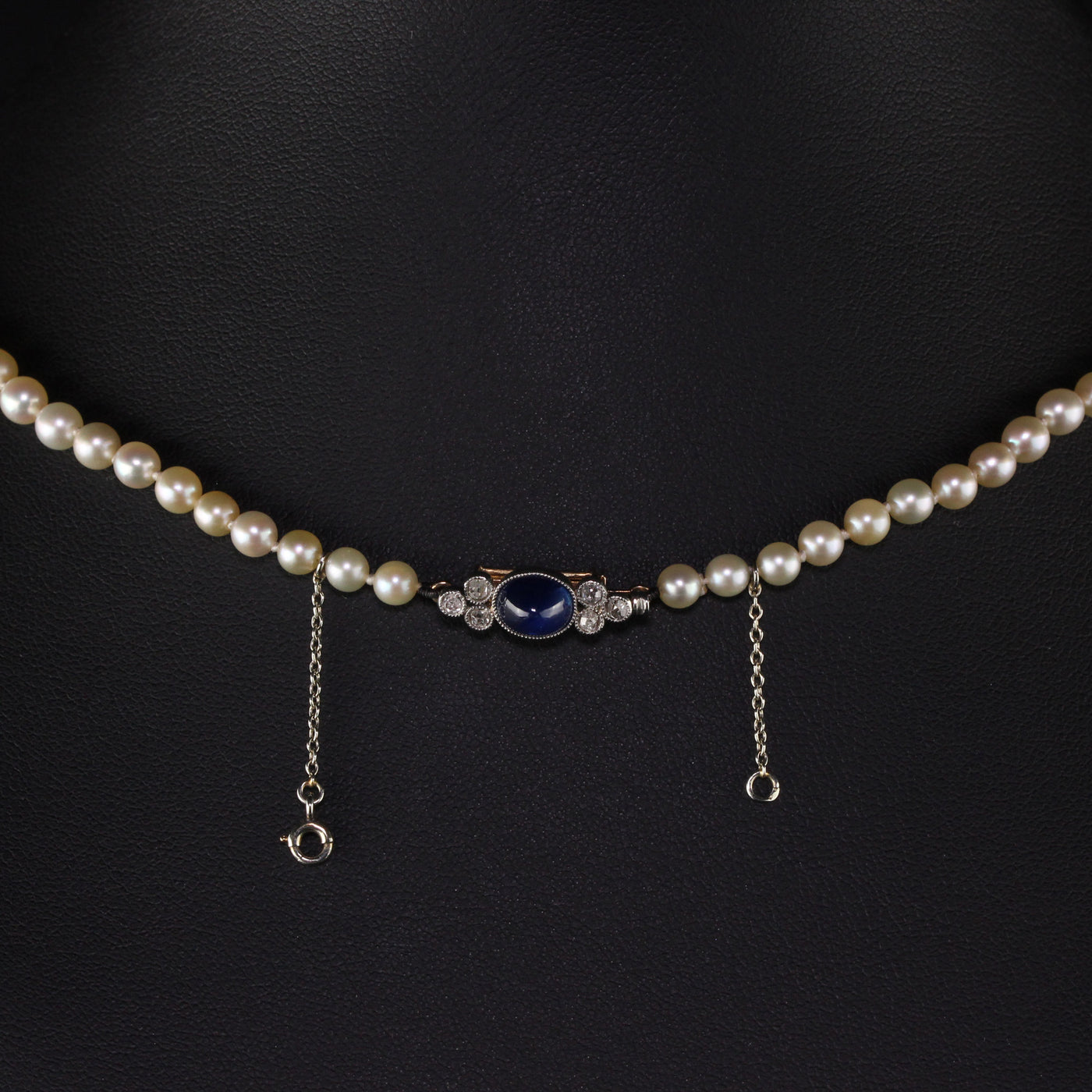 Antique Art Deco 14K Rose Gold Diamond and Sapphire Natural Akoya Pearl Necklace