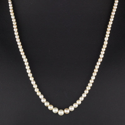Antique Victorian 14K Yellow Gold Natural Pearl Graduated Strand Necklace - GIA