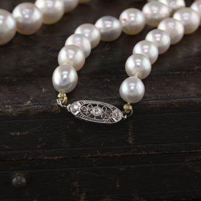 Antique Art Deco Saltwater Akoya Pearl Necklace with Platinum Diamond Clasp - GIA!