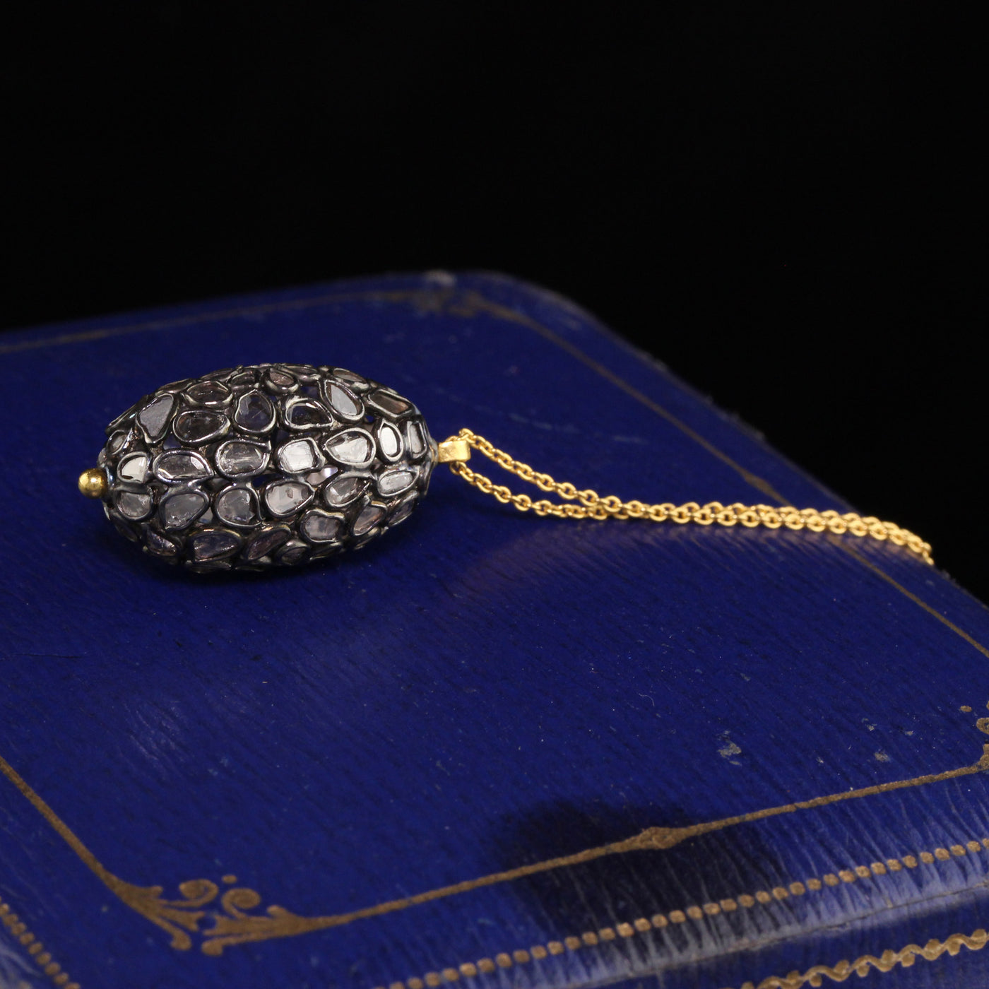 Gurhan 18K Yellow Gold and Silver Rose Cut Diamond Oval Globe Pendant