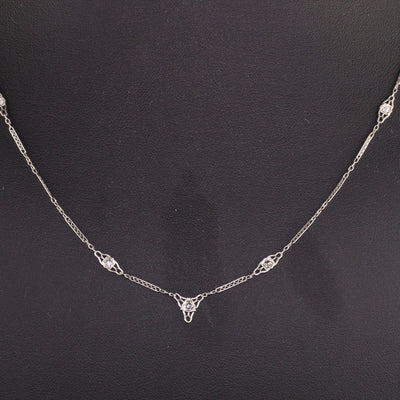 Antique Art Deco Platinum Single Cut Diamond Filigree Necklace