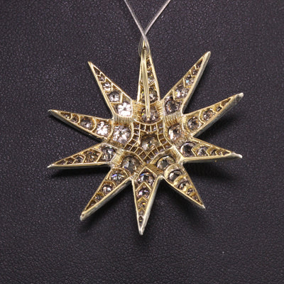 Antique Victorian 18K Yellow Gold Silver Top Old Mine Diamond Starburst Pendant