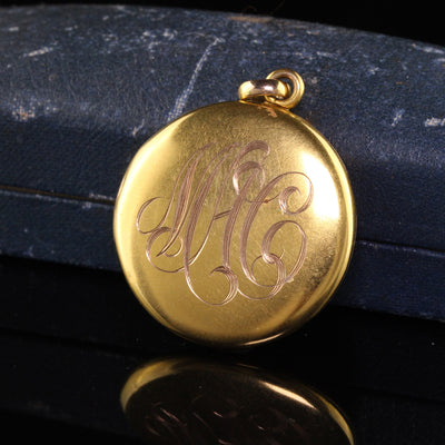 Antique Victorian 14K Yellow Gold Engraved Locket Pendant