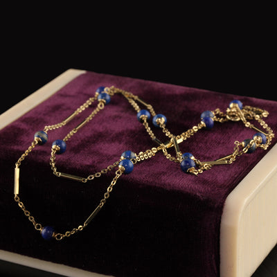 Vintage Estate 14K Yellow Gold Lapis Bar Chain Necklace