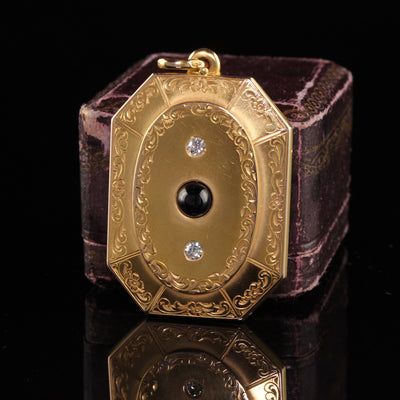 Antique Victorian 18K Yellow Gold Old Euro Diamond and Sapphire Locket Pendant