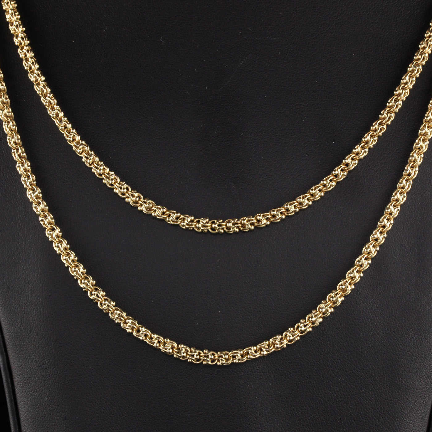 Antique Art Deco 15K Yellow Gold Intricate Link Chain - 61 Inches