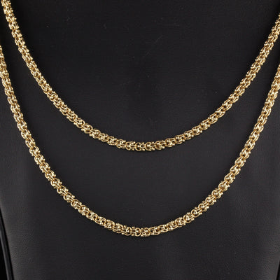 Antique Art Deco 15K Yellow Gold Intricate Link Chain - 61 Inches