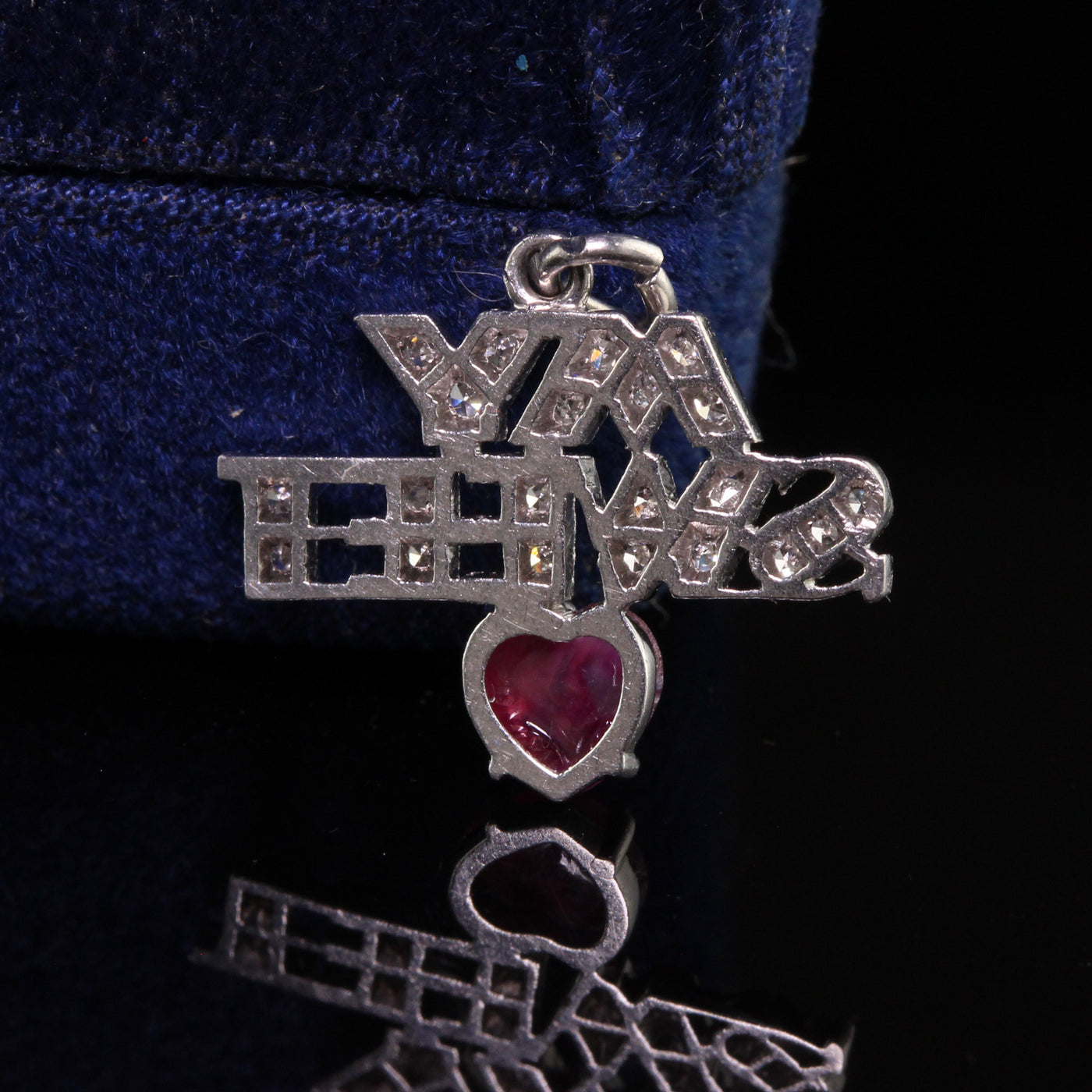 Antique Art Deco Platinum Diamond and Natural Ruby My Sweet Heart Charm