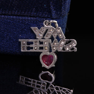 Antique Art Deco Platinum Diamond and Natural Ruby My Sweet Heart Charm