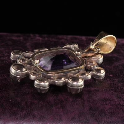 Antique Georgian Silver and 14K Yellow Gold Diamond and Amethyst Pendant