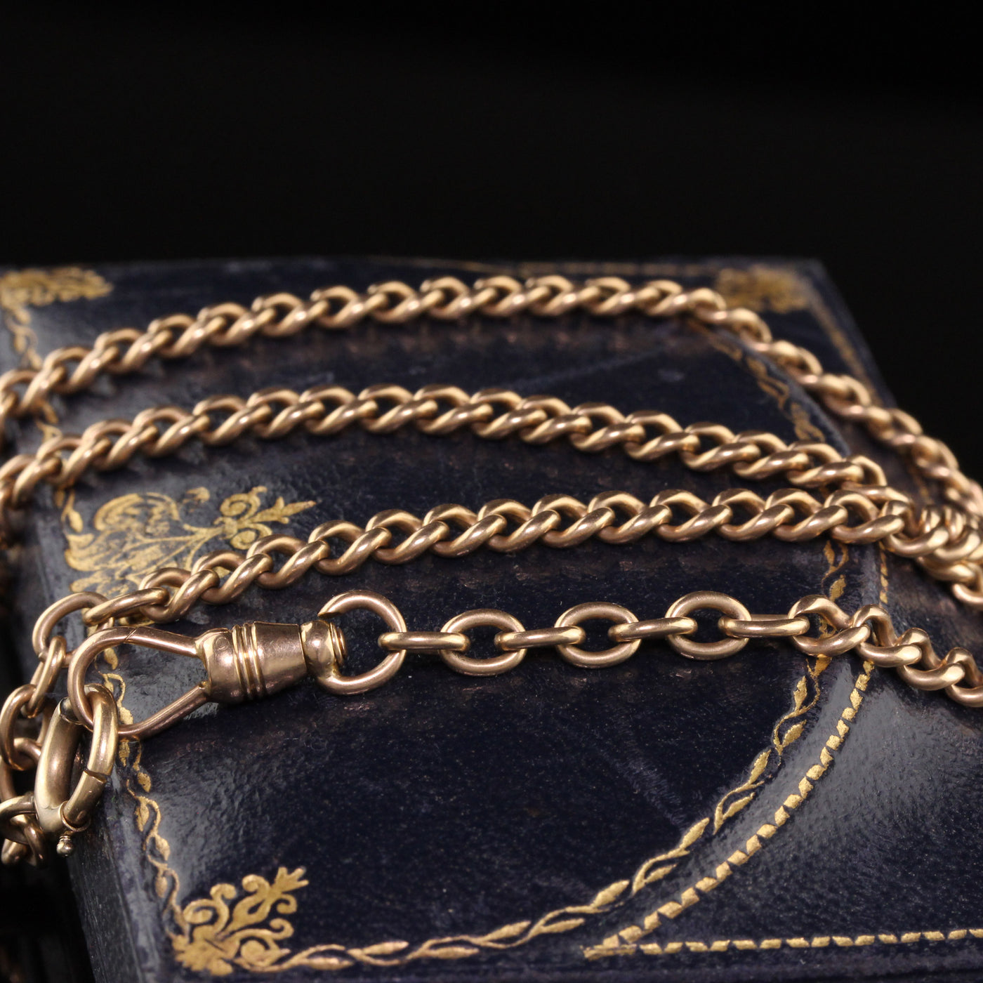 Antique Art Deco 14K Yellow Gold Cuban Link Watch Fob Necklace