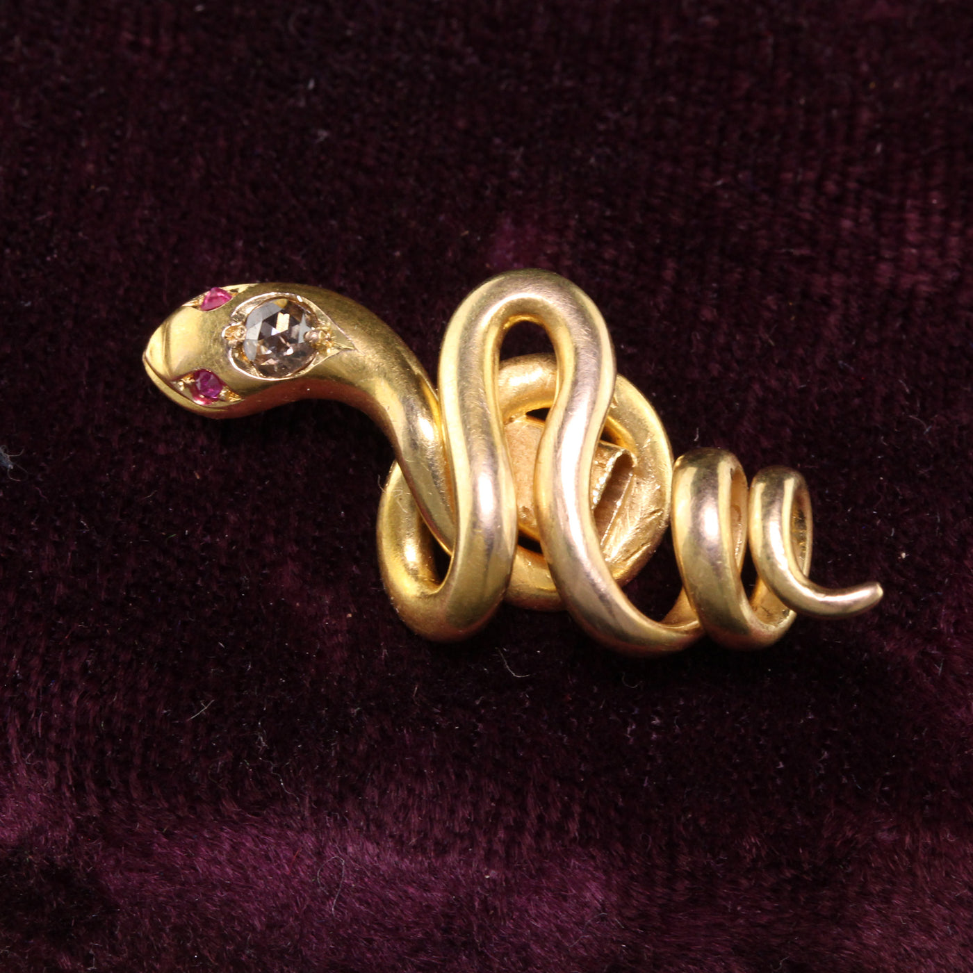 Antique Victorian 18K Yellow Gold Rose Cut Diamond Snake Slider Pendant