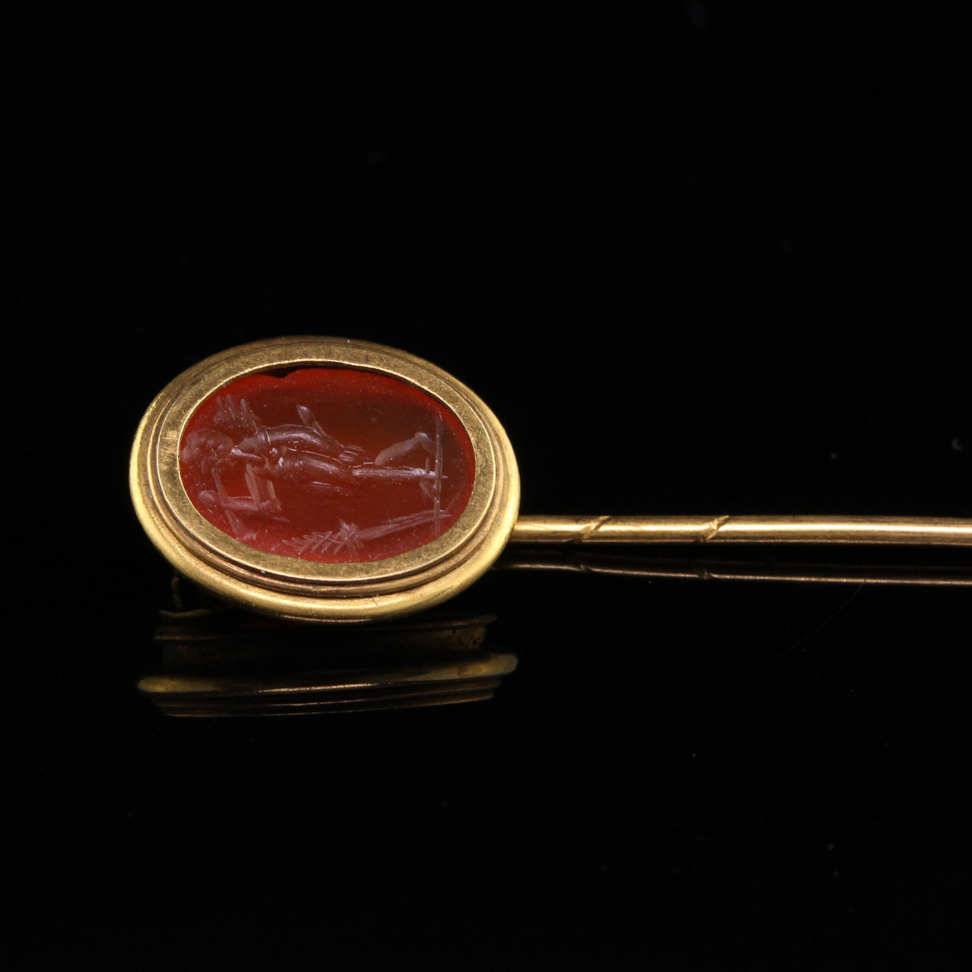 Antique Victorian 18K Yellow Gold Carved Carnelian Cameo Stick Pin