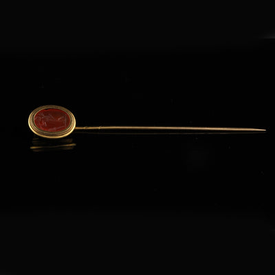 Antique Victorian 18K Yellow Gold Carved Carnelian Cameo Stick Pin