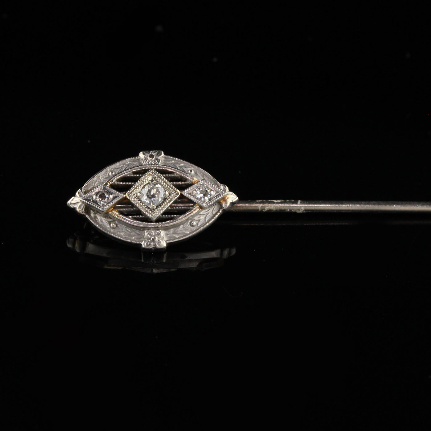 Antique Art Deco 14K White Gold Diamond Stick Pin