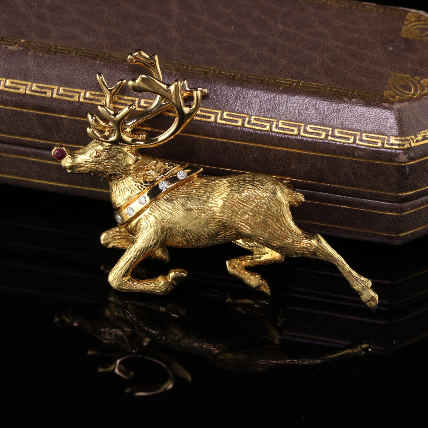 Vintage Tiffany & Co. 18K Yellow Gold Rudolph Reindeer Diamond Pin