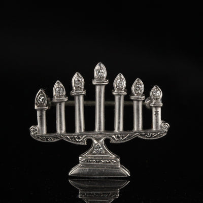 Antique Art Deco Platinum Diamond Menorah Pin
