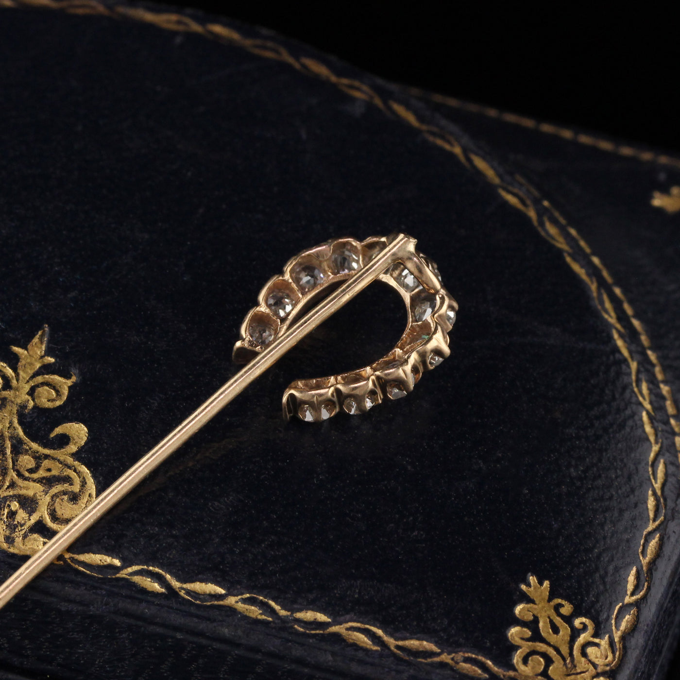 Antique Victorian 14K Yellow Gold Old Mine Cut Diamond Horse Shoe Pin