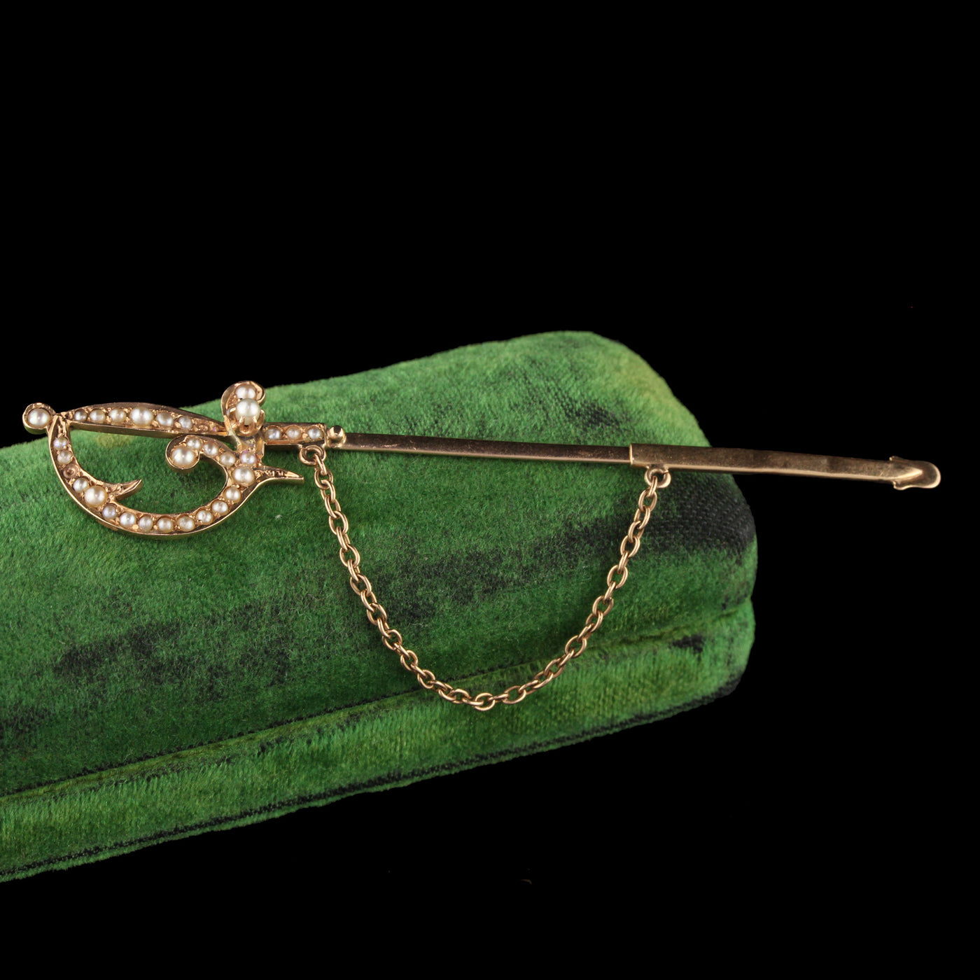 Antique Victorian 14K Rose Gold Pearl Sword Pin Brooch
