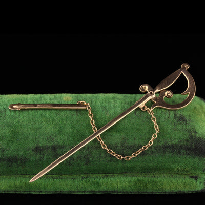Antique Victorian 14K Rose Gold Pearl Sword Pin Brooch