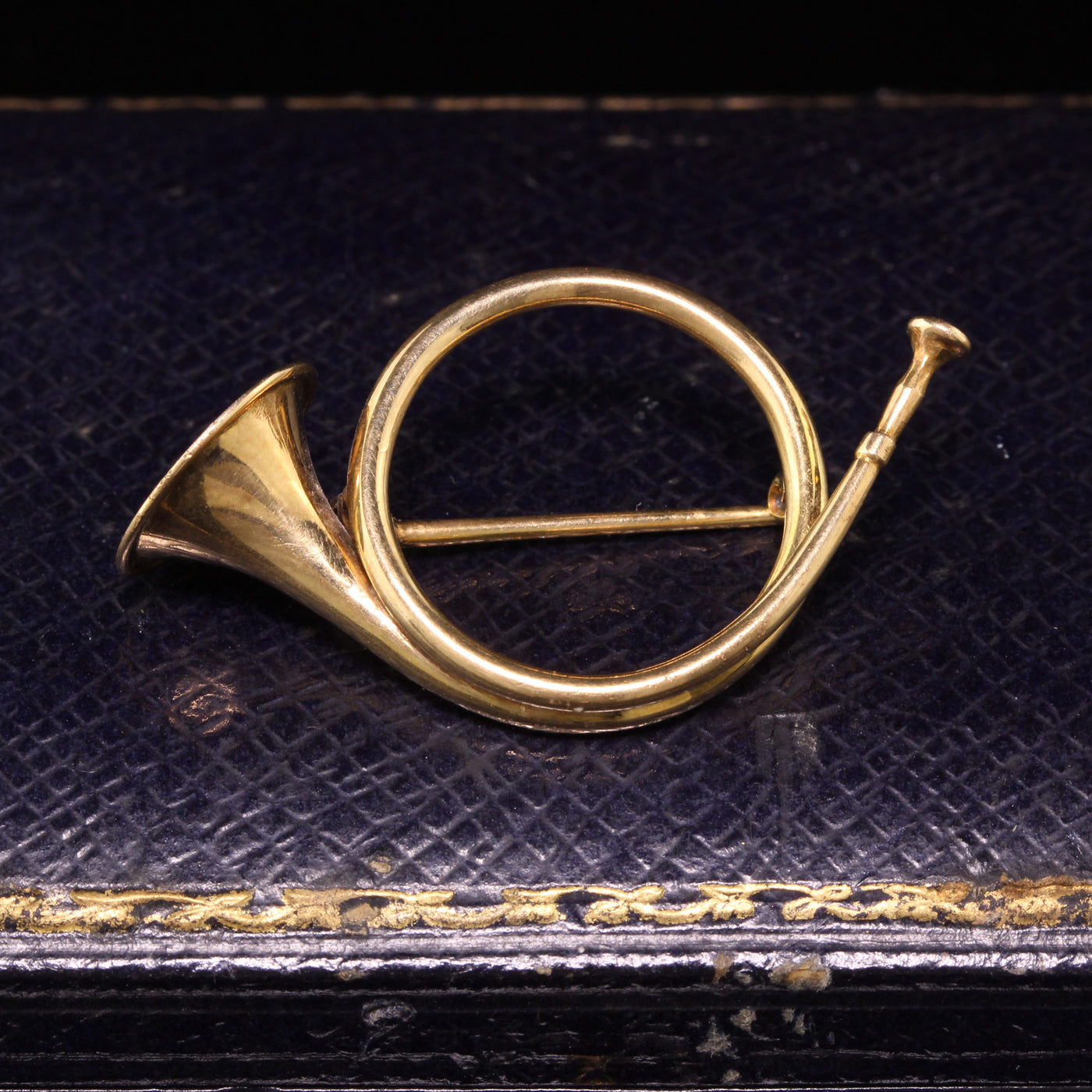 Antique Art Deco 14K Yellow Gold Fox Hunt Horn Pin