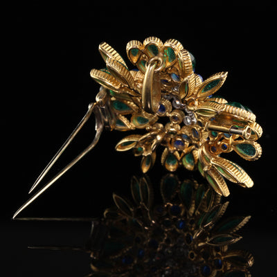 Vintage David Webb 18K Yellow Gold Diamond and Stone Pin and Pendant