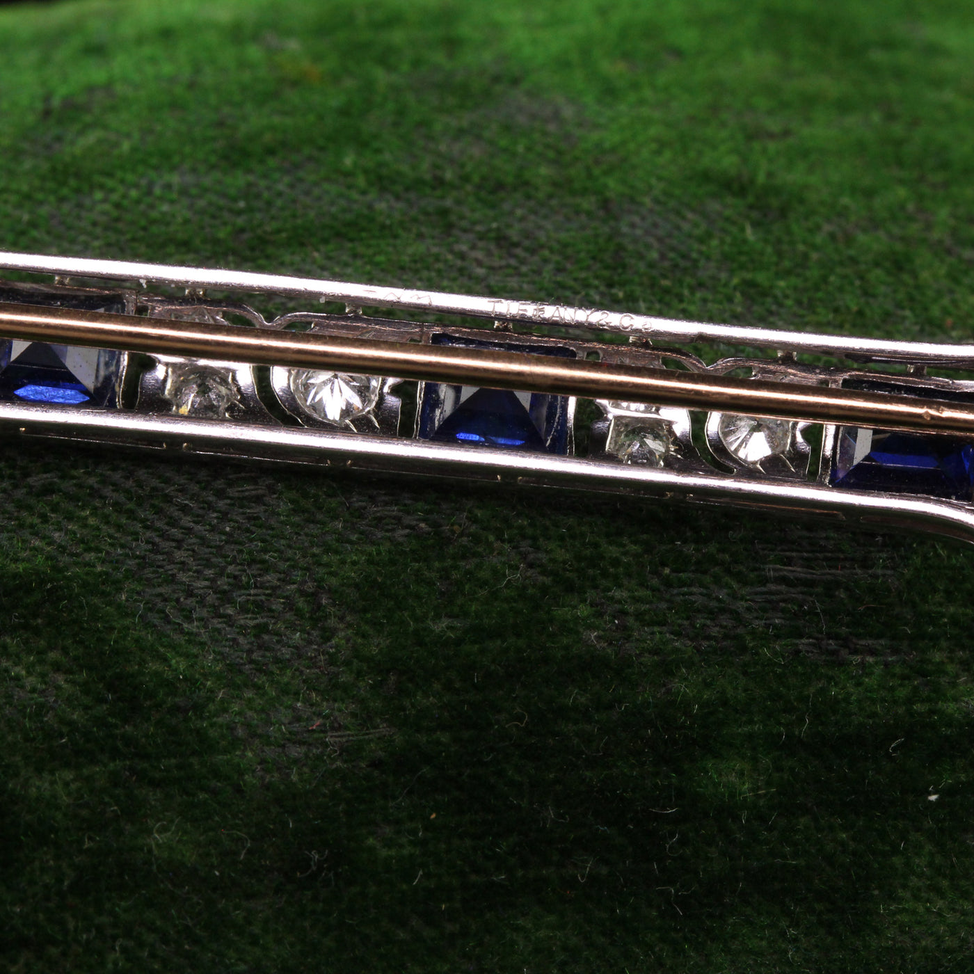 Antique Art Deco Tiffany and Co Platinum Sapphire and Diamond Bar Pin - AGL