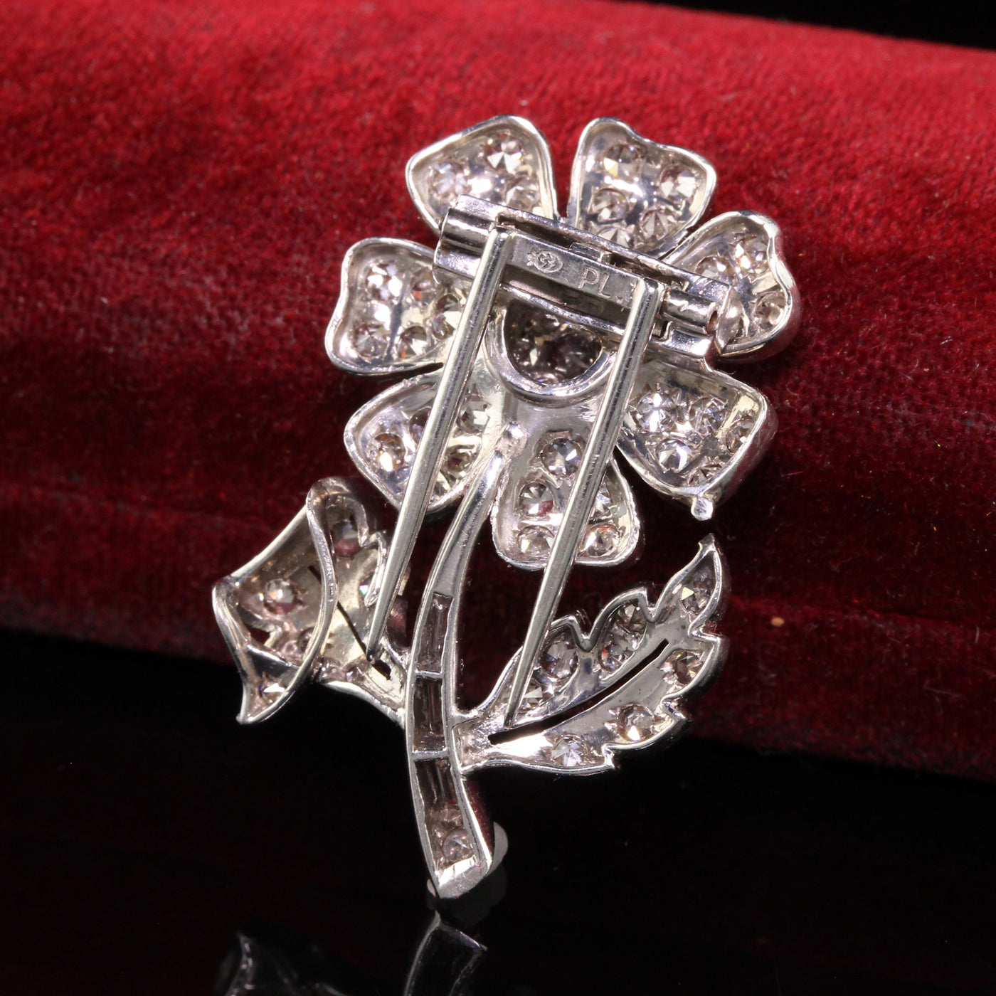 Antique Art Deco Platinum Walser Wald Single Cut Diamond Flower Pin