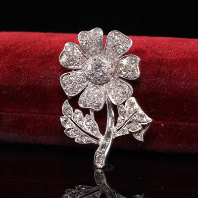 Antique Art Deco Platinum Walser Wald Single Cut Diamond Flower Pin
