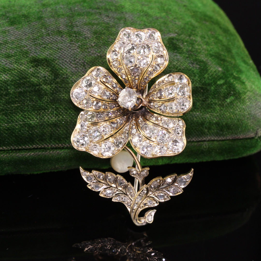 Broche XIXe Siècle En Or 18k Avec Décor Floral En émail - 50x25mm, Occasion, Bijou Ancien