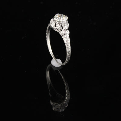 Antique Art Deco Platinum Diamond Engagement Ring - Size 6 3/4