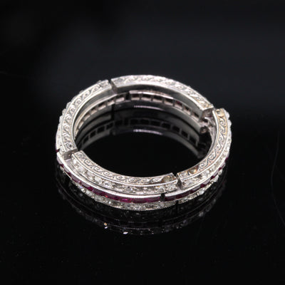 Layaway 10 of 12 - Antique Art Deco Platinum Diamond & Ruby Expandable Eternity Band - Size 6.5 - 8