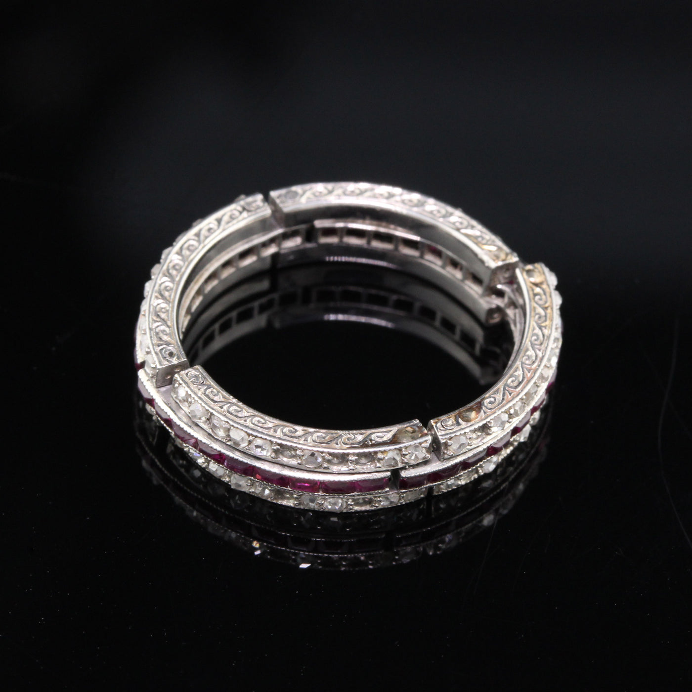 Layaway 12 of 12 - Antique Art Deco Platinum Diamond & Ruby Expandable Eternity Band - Size 6.5 - 8