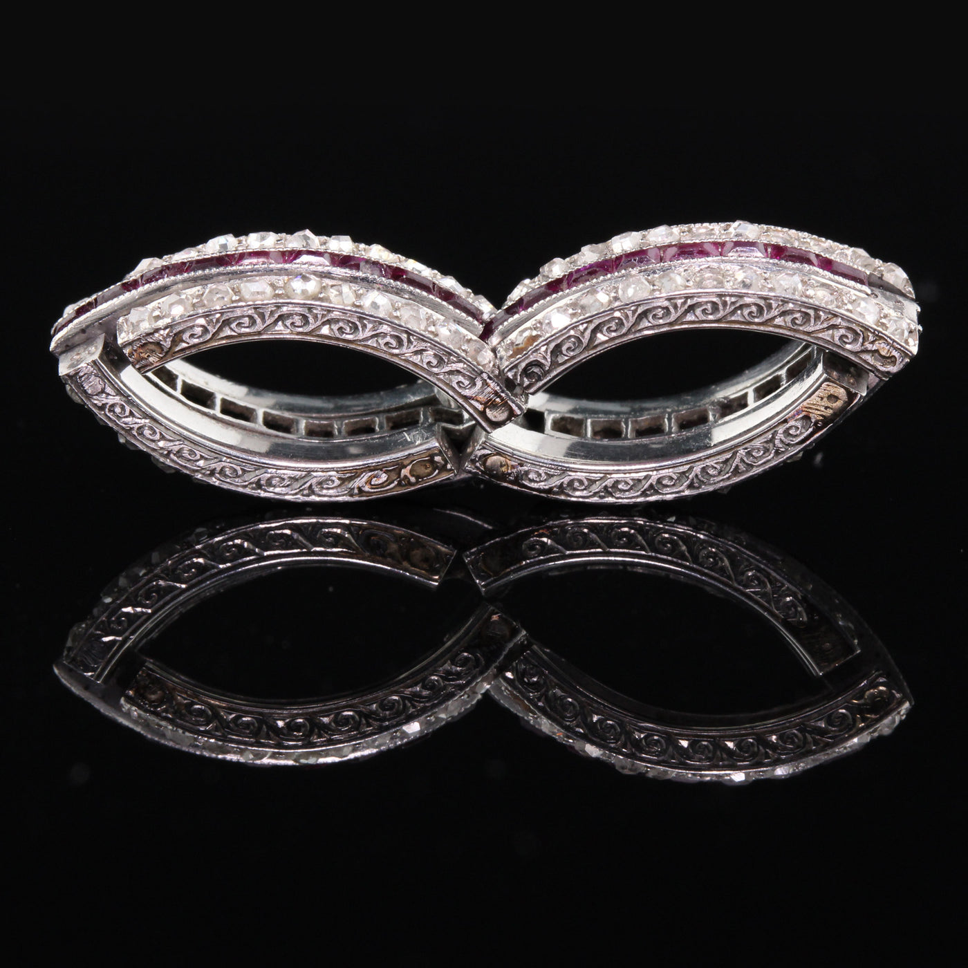 Layaway 12 of 12 - Antique Art Deco Platinum Diamond & Ruby Expandable Eternity Band - Size 6.5 - 8