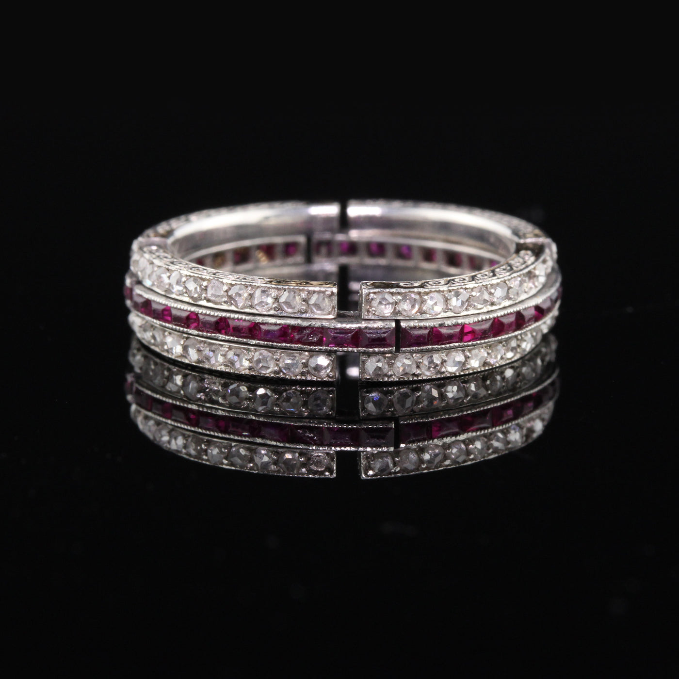 Layaway 12 of 12 - Antique Art Deco Platinum Diamond & Ruby Expandable Eternity Band - Size 6.5 - 8