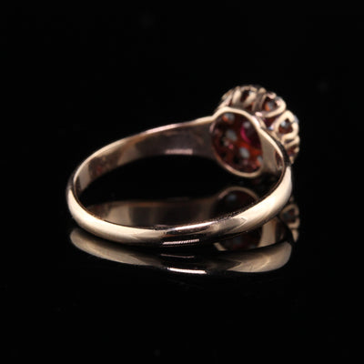Victorian 10K Yellow Gold Rose Cut Diamond And Ruby Ring - Size 6 1/4