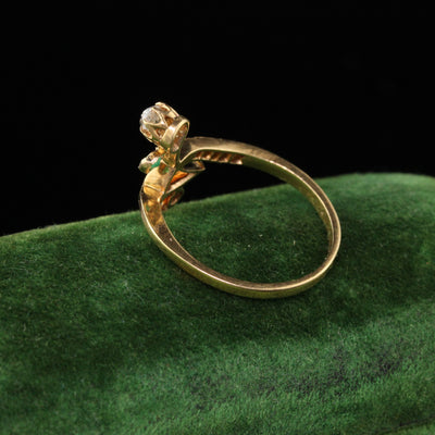 Antique Art Nouveau 18K Yellow Gold Diamond & Emerald Ring