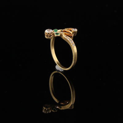 Antique Art Nouveau 18K Yellow Gold Diamond & Emerald Ring