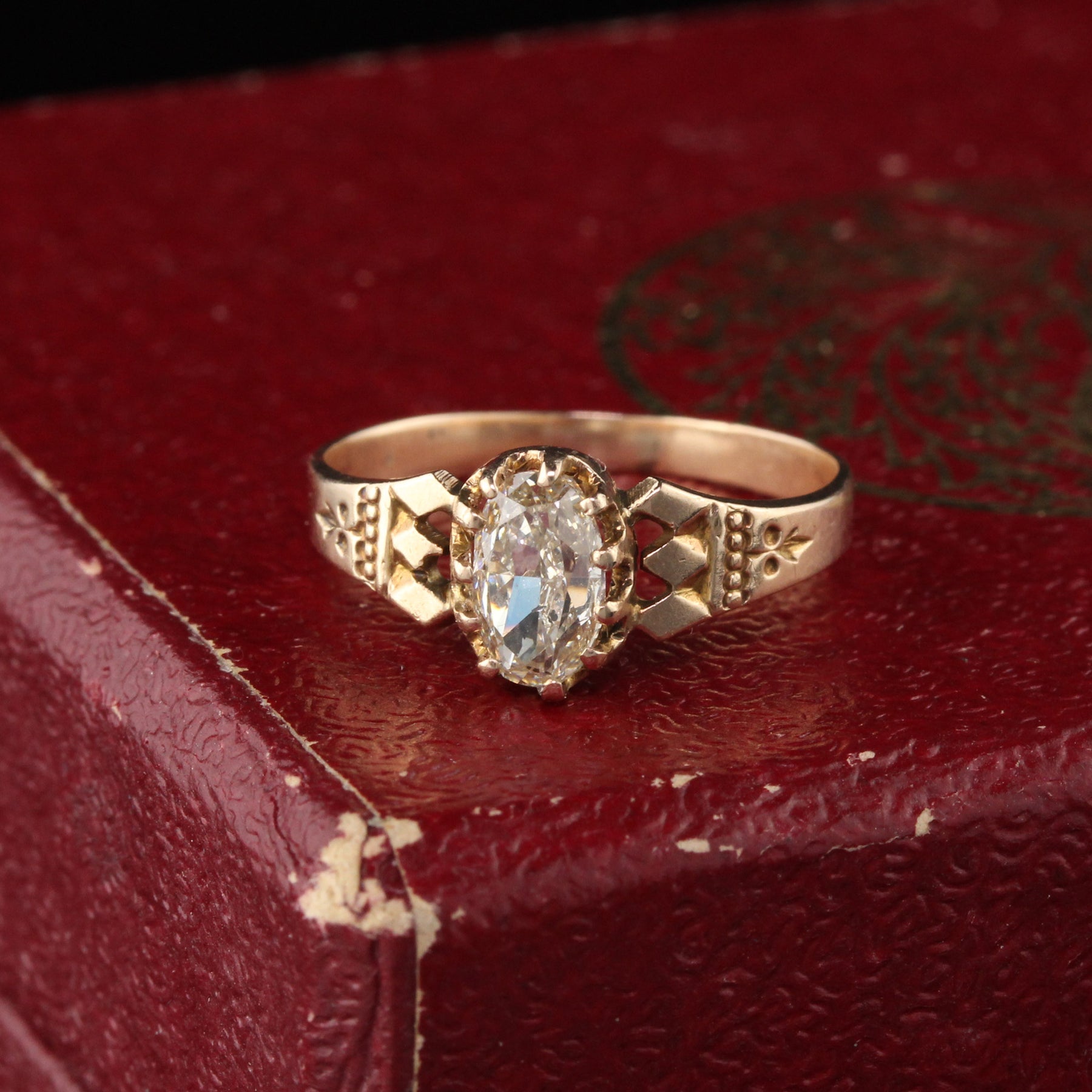 Antique Victorian 10K Yellow Gold Oval Diamond Engagement Ring – The ...
