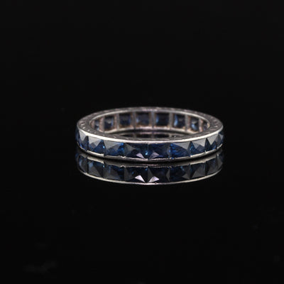 Antique Art Deco Platinum French Cut Sapphire Eternity Band - Size 5