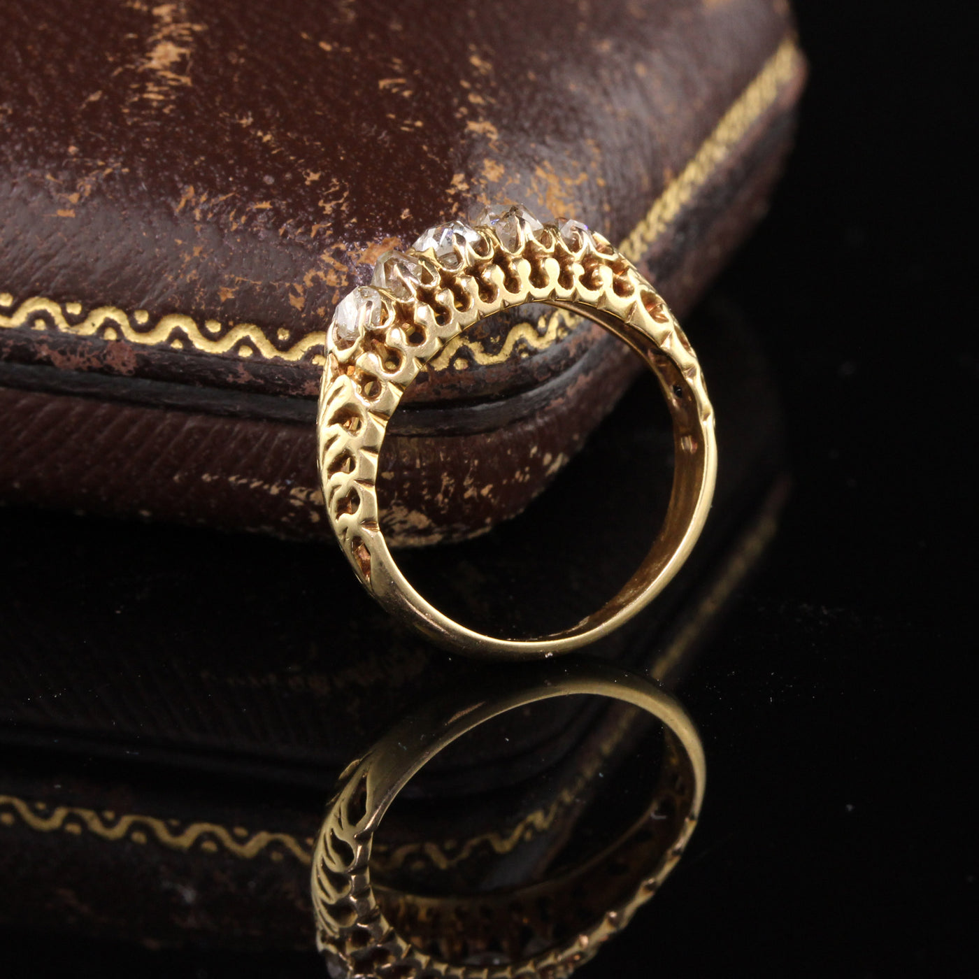 Antique Victorian 18K Yellow Gold Diamond Half Hoop Ring