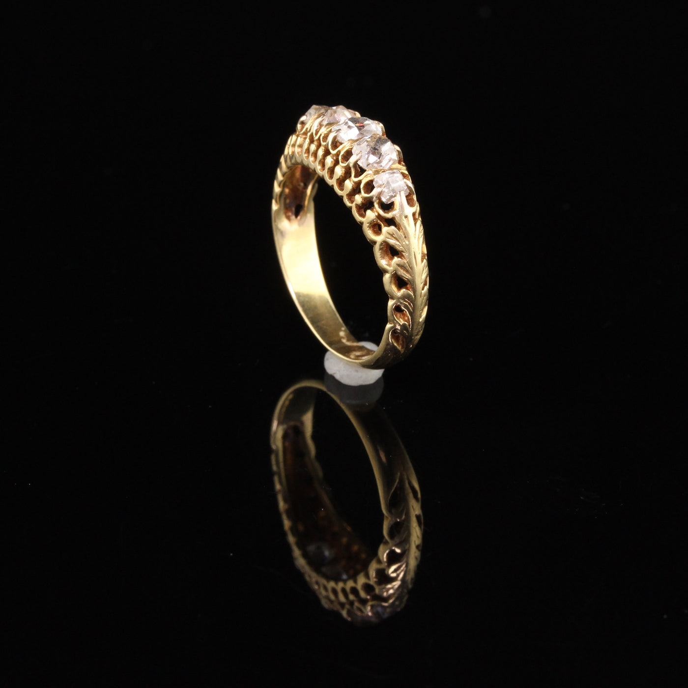 Antique Victorian 18K Yellow Gold Diamond Half Hoop Ring