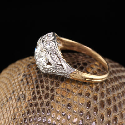 Antique Edwardian 18K Yellow Gold & Platinum 3-Stone Diamond Engagement Ring