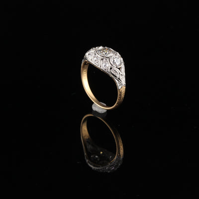 Antique Edwardian 18K Yellow Gold & Platinum 3-Stone Diamond Engagement Ring