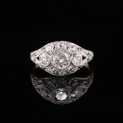 Antique Edwardian 18K Yellow Gold & Platinum 3-Stone Diamond Engagement Ring