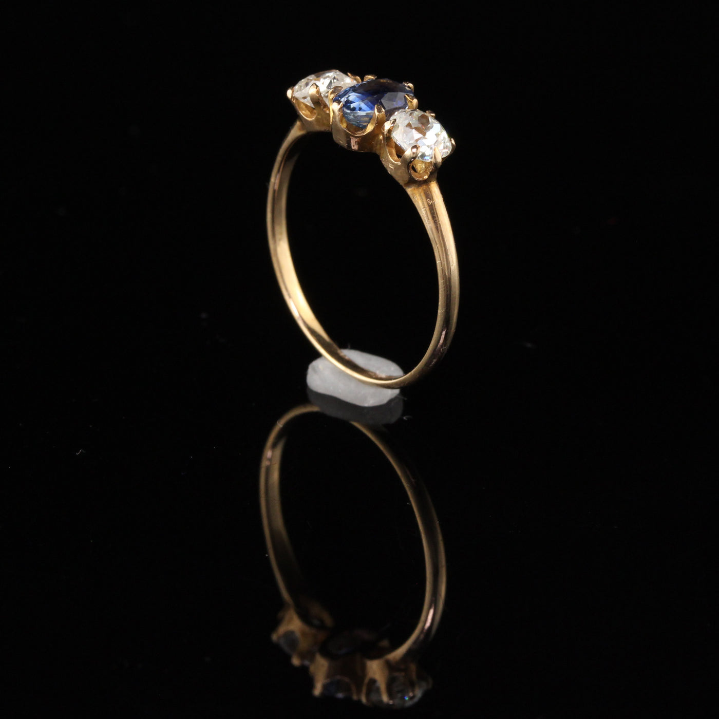 Antique Victorian 10K Yellow Gold Sapphire & Diamond 3-Stone Engagement Ring