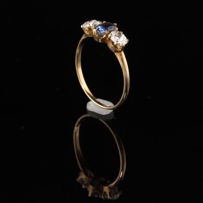 Antique Victorian 10K Yellow Gold Sapphire & Diamond 3-Stone Engagement Ring