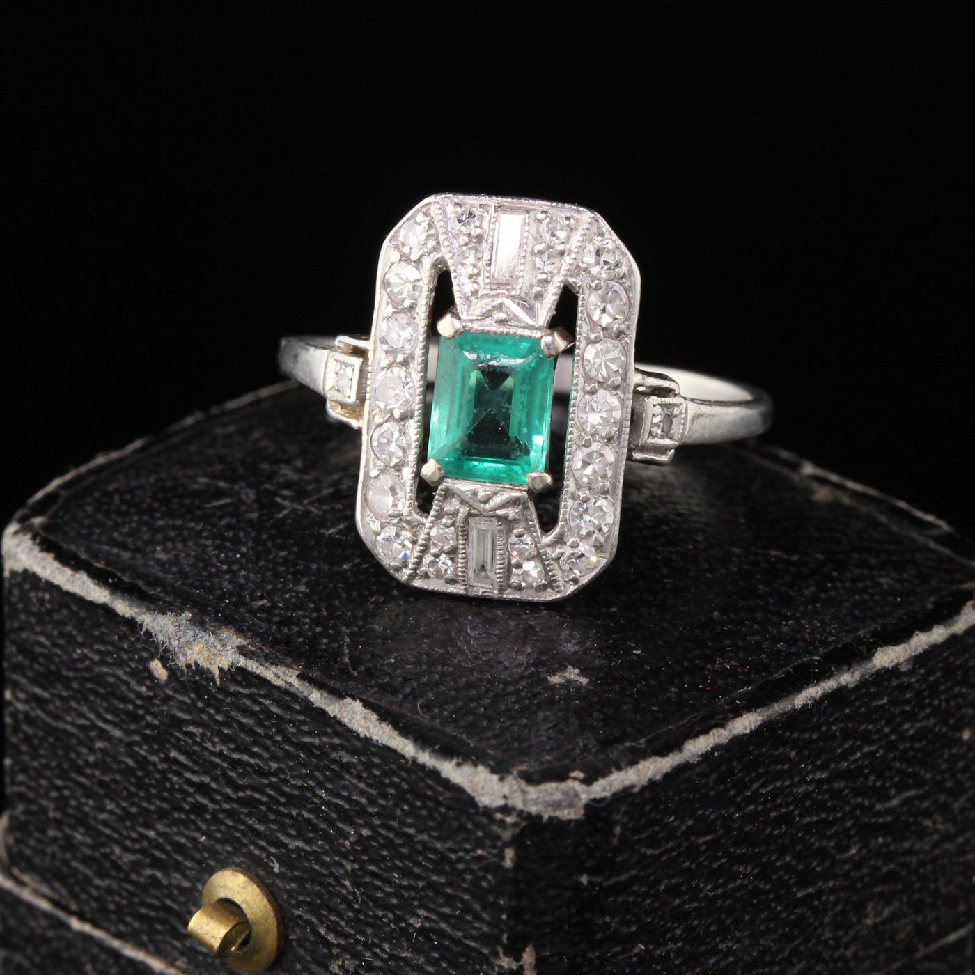 RESERVED Antique Art Deco Platinum Emerald & Diamond Dinner Ring Layaway 2 of 2