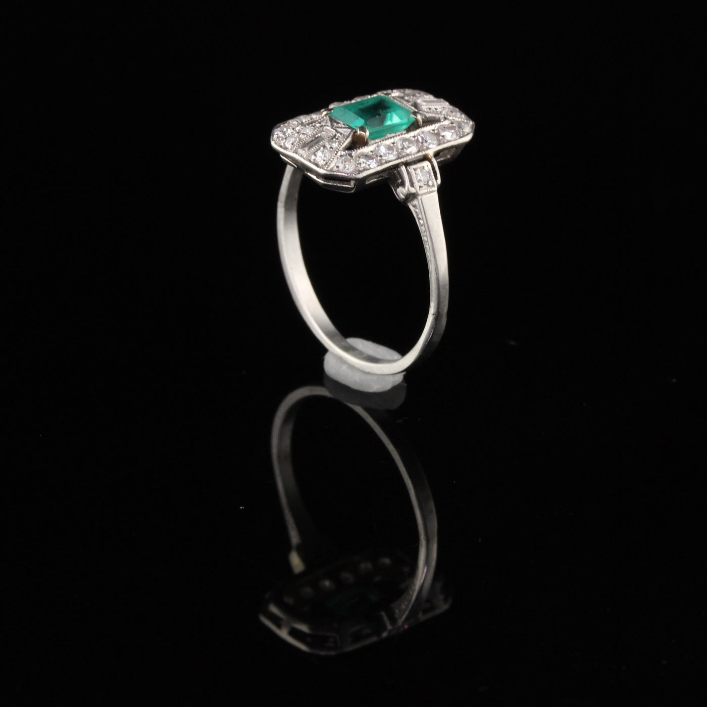 Antique Art Deco Platinum Emerald & Diamond Dinner Ring